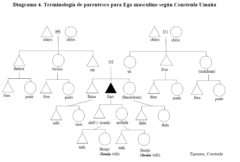 Diagrama 4. Terminología de parentesco para Ego masculino según Constenla Umaña 