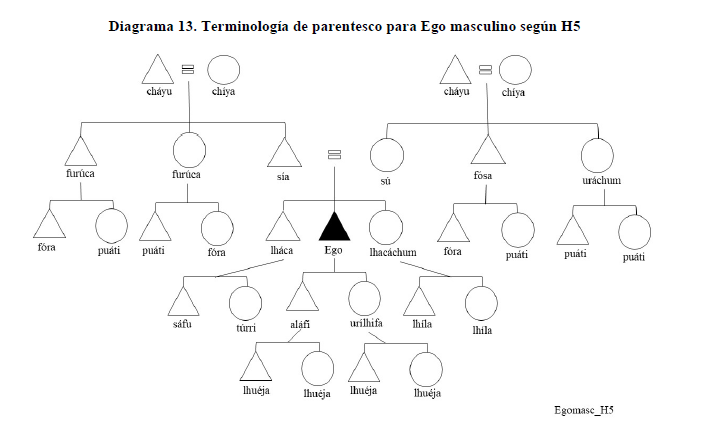 Diagrama 13. Terminología de parentesco para Ego masculino según H5