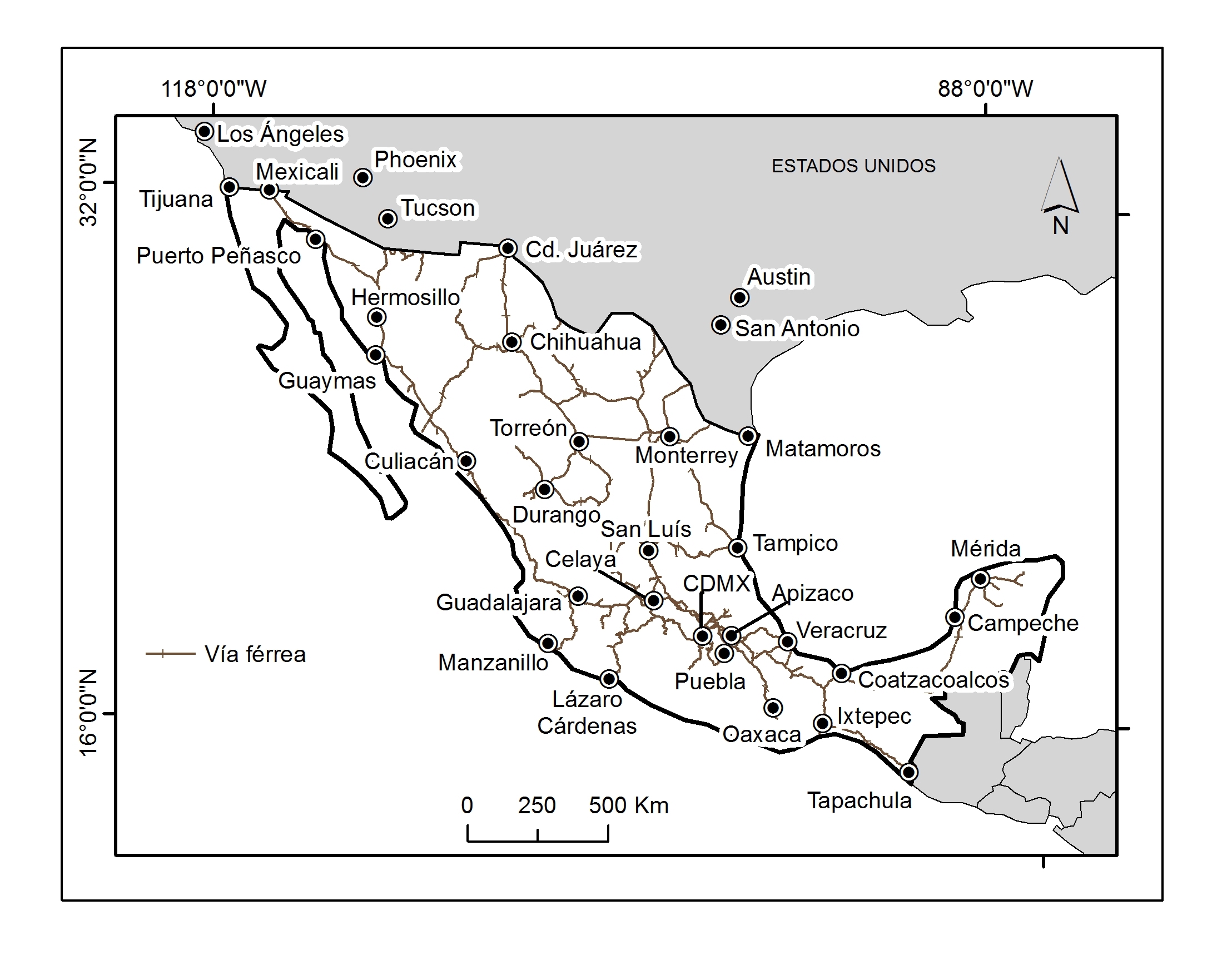Principales vías
férreas de México