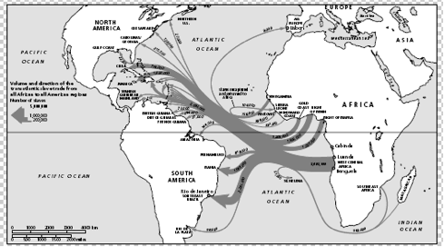 Figura 1. Volumen y dirección del comercio trasatlántico de esclavos