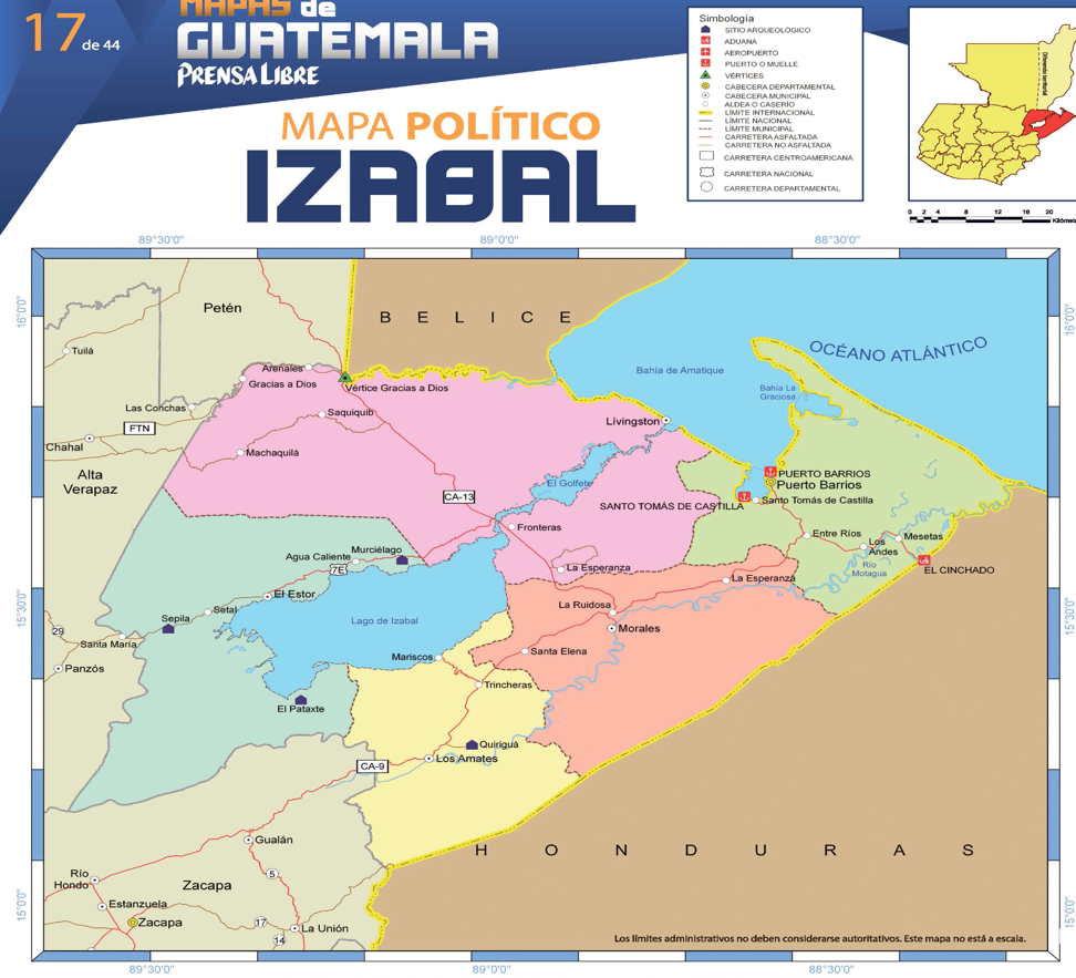 Mapa a colores del departamento guatemalteco de Izabal5