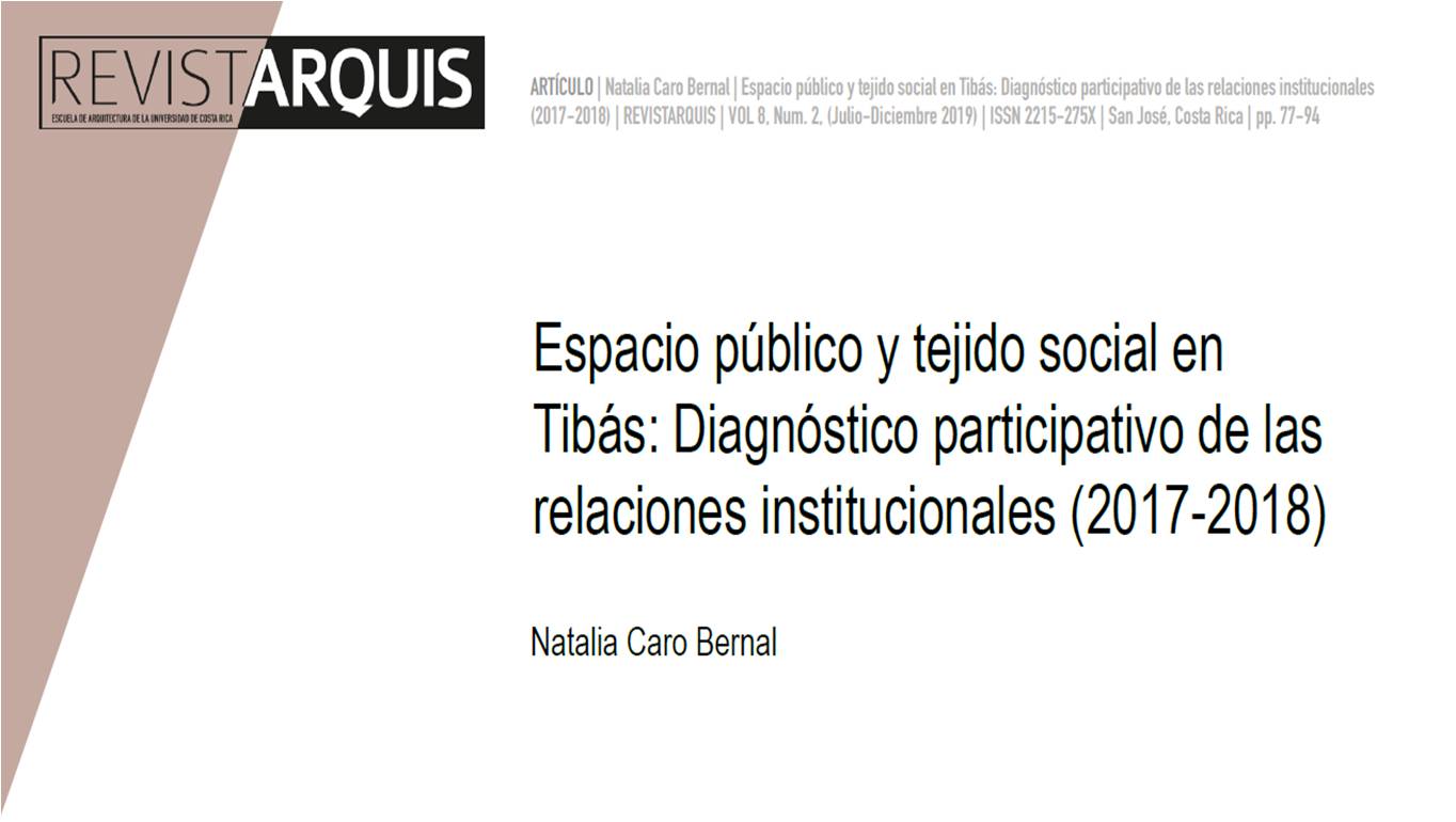 Portada "Espacio Público y tejido social en Tibás: diagnóstico participativo de las relaciones institucionales (2017-2018)"