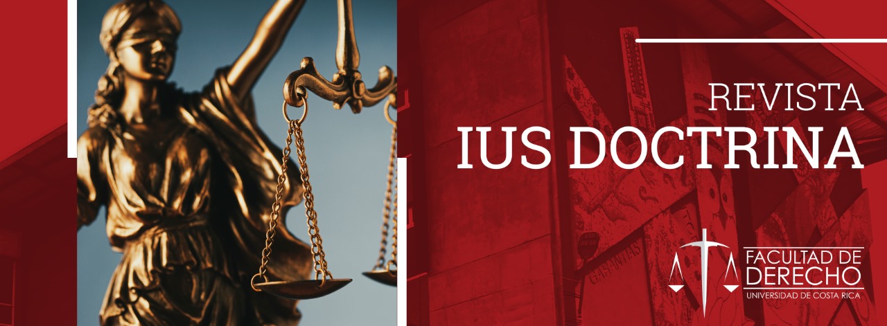 Imagen decorativa de Revista Ius Doctrina. Al fondo iustitia y el logo de la Facultad de Derecho de la Universidad de Costa Rica