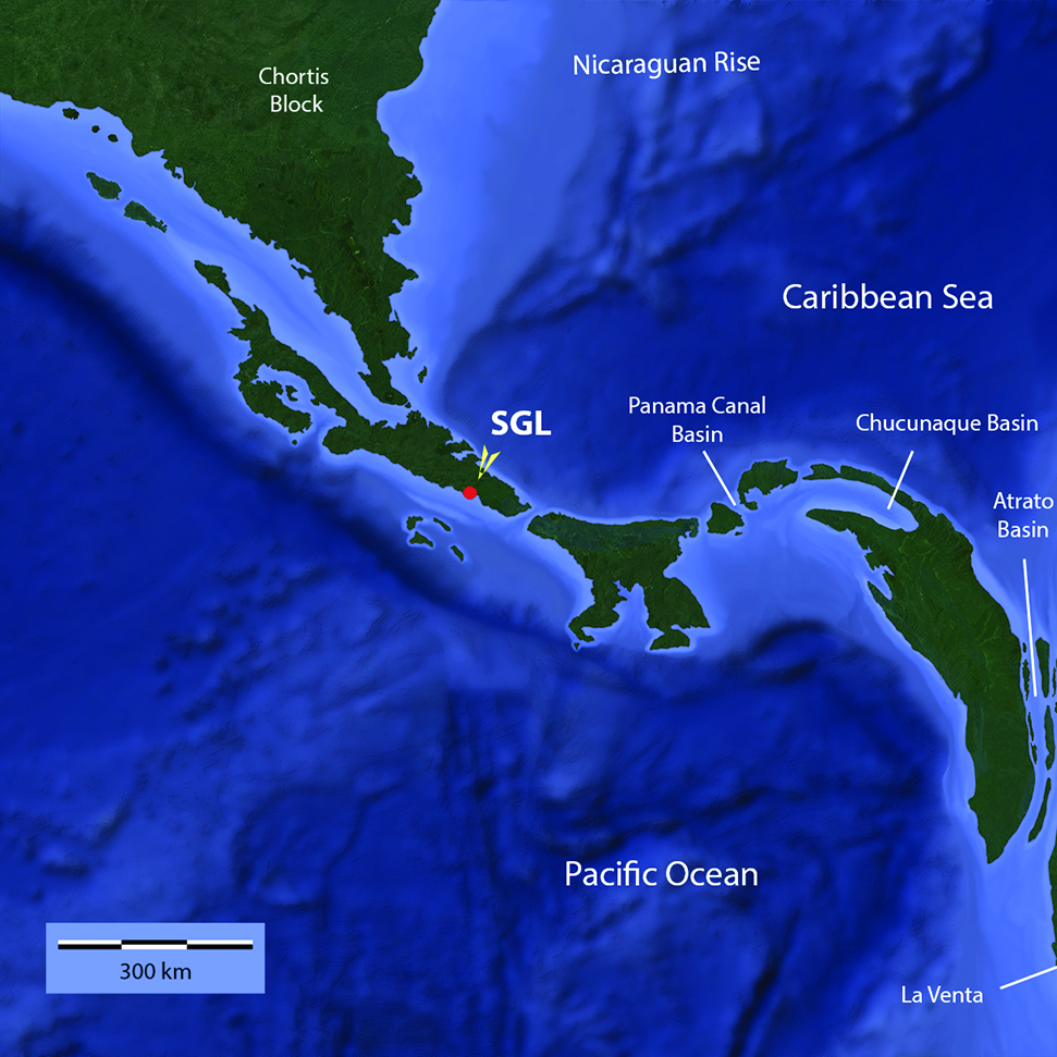 Hypothetical paleogeographical reconstruction of the Chortis Block, Isthmus of Panama and North West of South America at the Upper Miocene